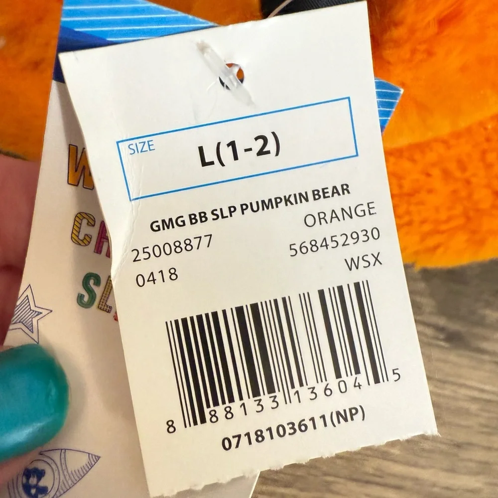 Build a Bear BAB Orange Pumpkin Bear Plush Slippers NWT Halloween Size 1-2 Kids